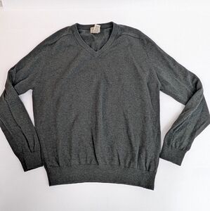 LL Bean lambswool v neck forest green sweater large [247]